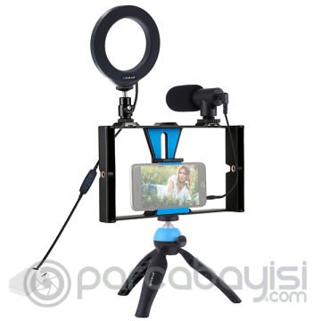 PULUZ 4 in1 Vlog için Telefon tutucu 4.7 inch Ring LED Mikrofon 12cm Stand Set