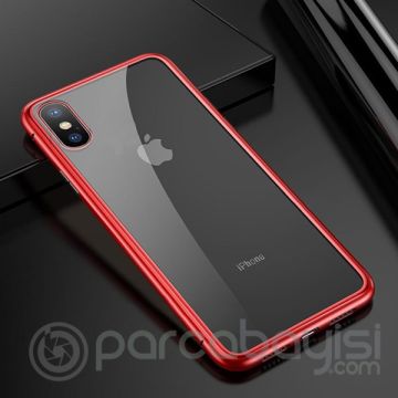 İPhone  XS Max Mıknatıslı 360 Koruma Arkası Cam Metal Frame Kılıf