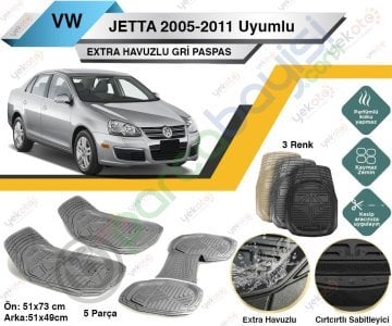 Volkswagen Jetta 2005-2011 Uyumlu Extra Havuzlu Kesilebilir Gri Paspas