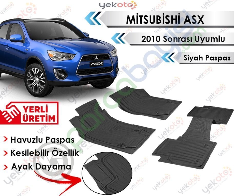 Mitsubishi Asx 2010 Sonrası Uyumlu Havuzlu Kesilebilir Siyah Paspas