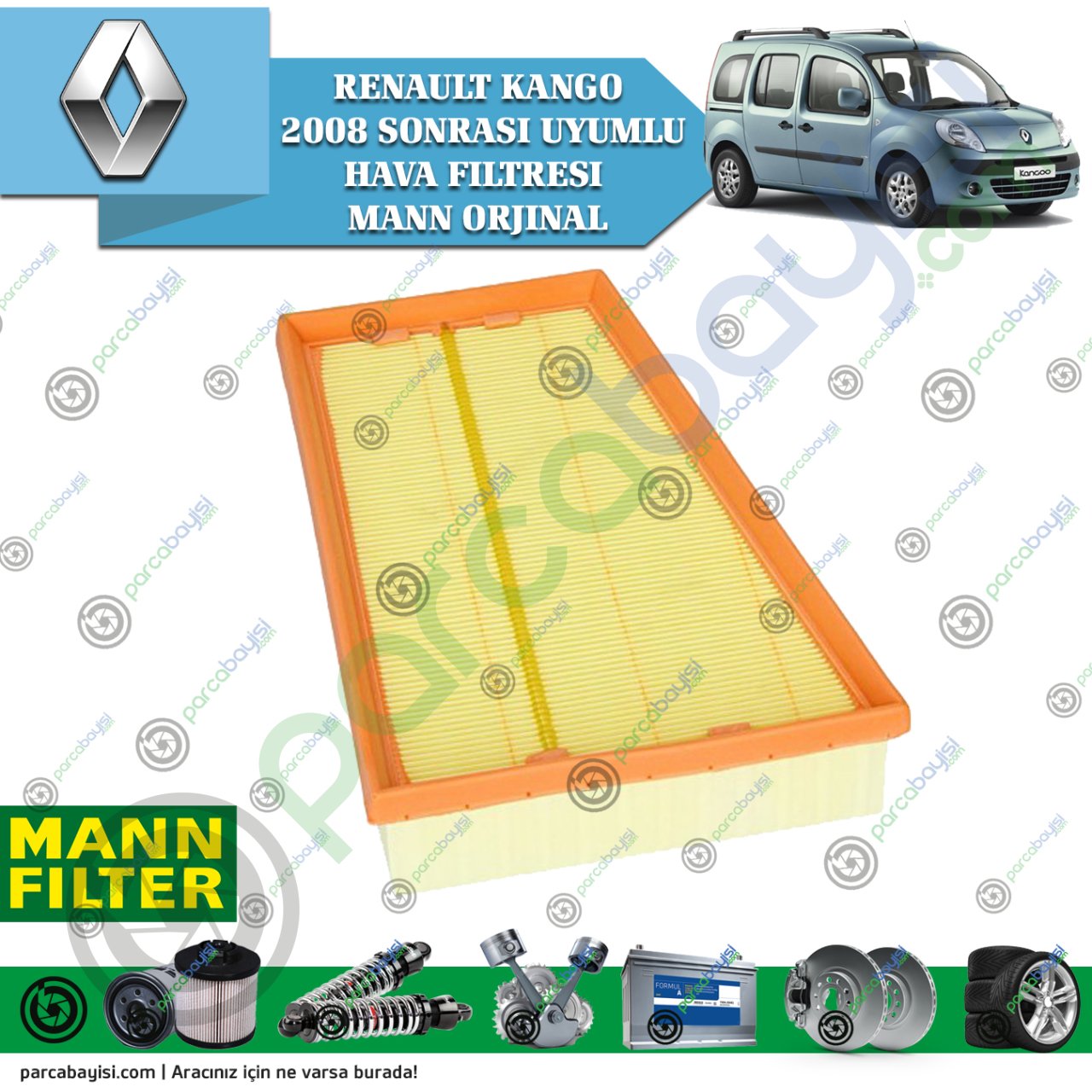 Renault Kango Hava Filtresi 2008 Sonrası Uyumlu Orjinal Mann 165465434R