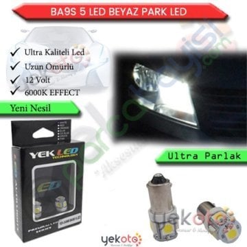 Yekled Ba9S Park Led Ampül Beyaz Işık 5 Led 12V 2 Adet