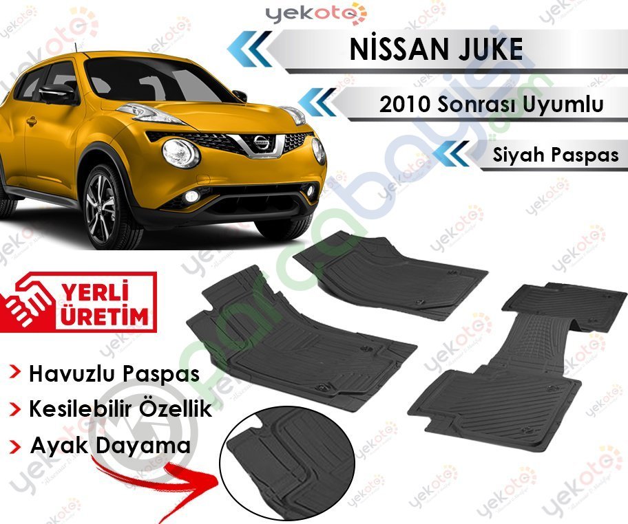 Nissan Juke 2010 Sonrası Uyumlu Havuzlu Kesilebilir Siyah Paspas