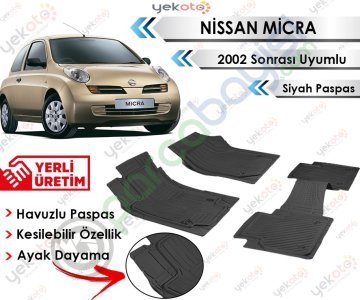 Nissan Micra 2002 Sonrası Uyumlu Havuzlu Kesilebilir Siyah Paspas