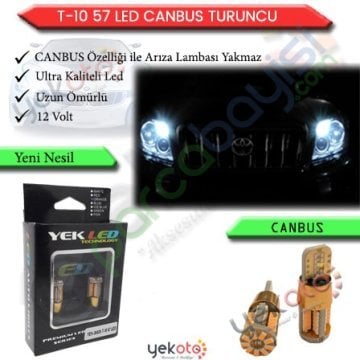 Yekled T10 Park Dipsiz Ampul Led Turuncu/Amber Işık 57 Led Canbus Arıza Kesici 12V Plaka İç Tavan Aydınlatma 2 Adet