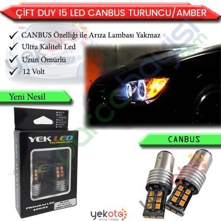 Yekled 1157 Çift Duy Ampul Led Turuncu/Amber Işık Canbus Gündüz Farı Arıza Kesici 15 Led 2 Adet