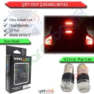 Yekled 1157 Çift Duy Ampul Led Çakarlı Beyaz Işık Stop Fren Lamba Mercekli Model 2 Adet