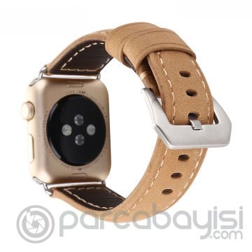 Ally Apple Watch 7-8 45mm 6-5-4 44mm Retro Koyu Deri Kordon Kayış 3-2-1 42mm