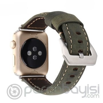 Ally Apple Watch 7-8 45mm 6-5-4 44mm Retro Koyu Deri Kordon Kayış 3-2-1 42mm