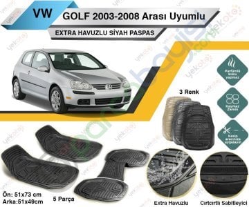 Volkswagen Golf 2003-2008 Arası Uyumlu Extra Havuzlu Kesilebilir Siyah Paspas