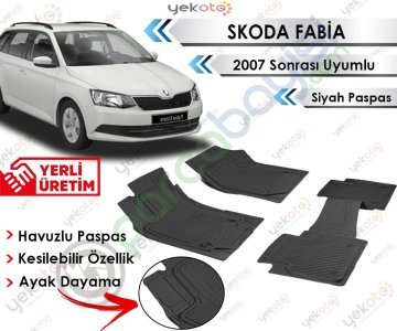 Skoda Fabia 2007 Sonrası Uyumlu Havuzlu Kesilebilir Siyah Paspas