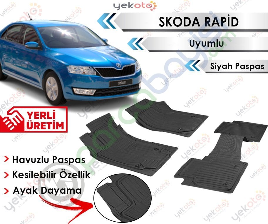 Skoda Rapid Uyumlu Havuzlu Kesilebilir Siyah Paspas