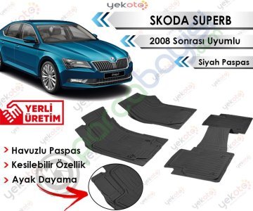 Skoda Superb 2008 Sonrası Uyumlu Havuzlu Kesilebilir Siyah Paspas