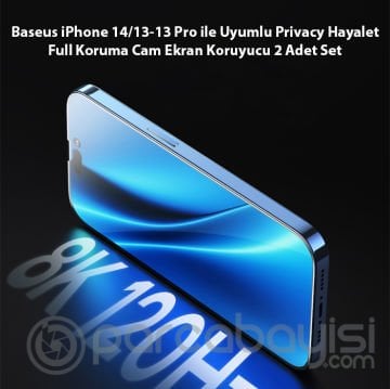 Baseus iPhone 14-13-13 Pro ile Uyumlu Privacy Hayalet Full Koruma Cam Ekran Koruyucu 2 Adet Set