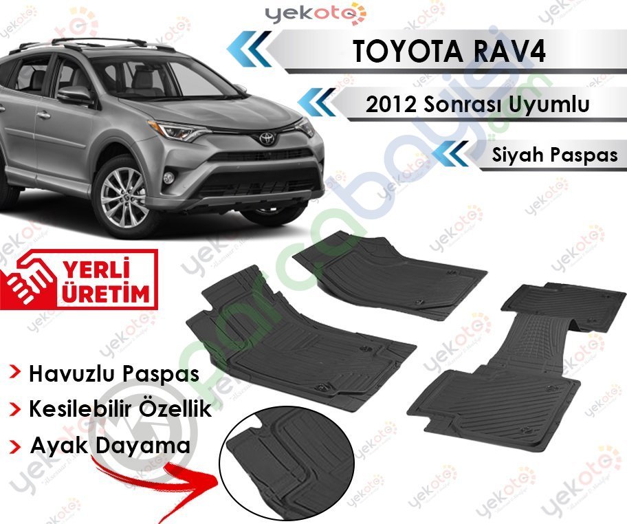 Toyota Rav4 2012 Sonrası Uyumlu Havuzlu Kesilebilir Siyah Paspas