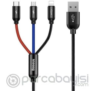 Baseus Three Primary 3in1 USB to Type-C+Lightning+Micro Şarj Kablosu 3.5A 1.2m