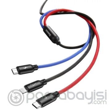 Baseus Three Primary 3in1 USB to Type-C+Lightning+Micro Şarj Kablosu 3.5A 1.2m