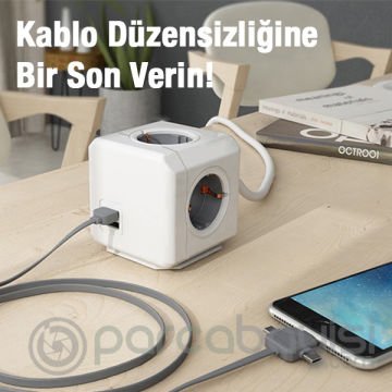 ALLY Powercube Dual USB 4 Kat Priz Dağıtıcı Ev ve Ofis için Çoklu Priz