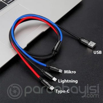 Baseus Digital Display Dual USB 4.8A 24W Hızlı Araç Şarj Cihazı+Baseus 3in1 Şarj Kablosu 3.5A 1.2m