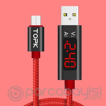 TOPK 3A Hızlı Type-C Hasır İpli Akım Göstergeli USB Şarj  Kablosu