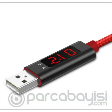 TOPK 3A Hızlı Type-C Hasır İpli Akım Göstergeli USB Şarj  Kablosu