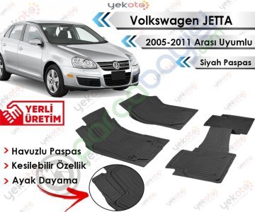 Volkswagen Jetta 2005-2011 Uyumlu Havuzlu Kesilebilir Siyah Paspas