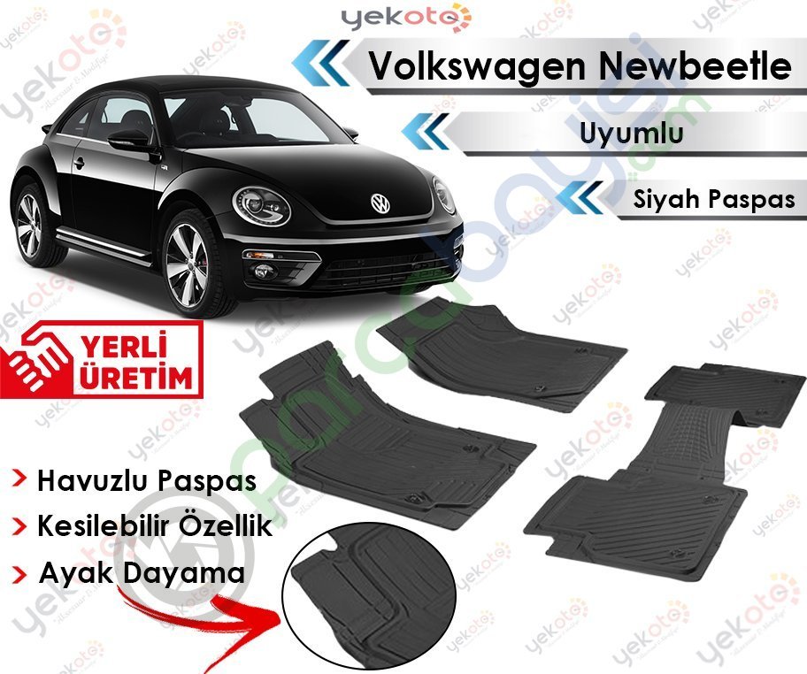 Volkswagen Newbeetle Uyumlu Havuzlu Kesilebilir Üniversal Siyah Paspas