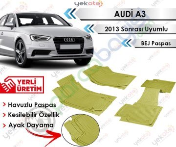 Audi A3 2013 Sonrası Uyumlu Havuzlu Kesilebilir Bej Paspas