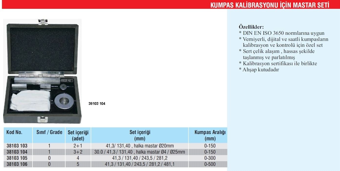 Kumpas Kalibrasyonu için Mastar Setleri