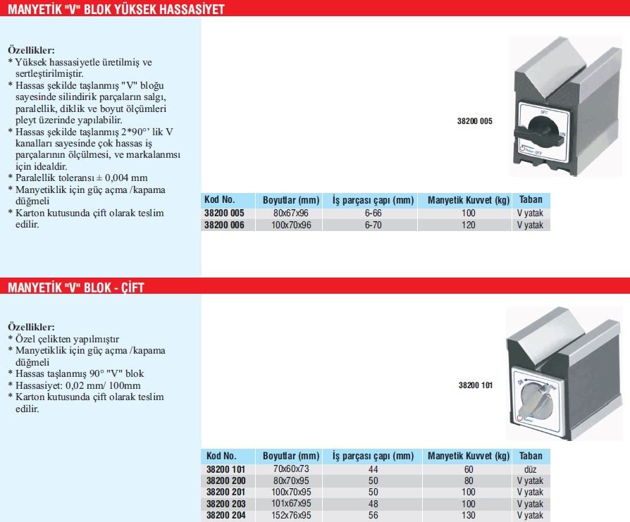 Manyetik ''V'' Blok Yüksek Hassasiyet 100x70x96