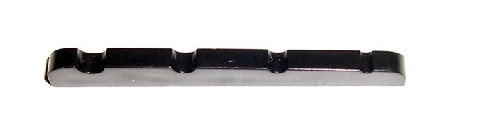 BAS GİTAR ÜST EŞİK, SES TİTREŞİMİNE UYGUN SİYAH PLASTİK MALZEME, UZUNLUK: 42MM, GENİŞLİK: 3MM, YÜKSEKLİK (4.TEL): 5.75MM, YÜKSEKLİK (1.TEL): 4.4MM