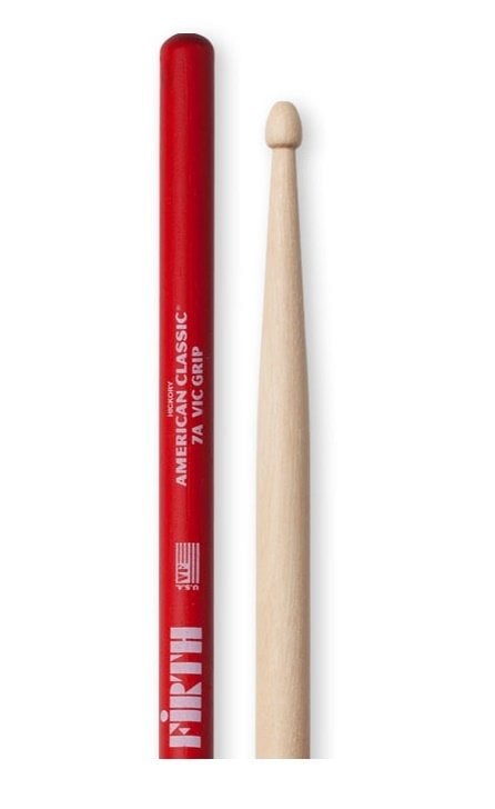 BAGET (ÇİFT) VIC 7A GRIP, HICKORY, 0.540''x15 1/2'', MEDIUM TAPER, TIP: WOOD / TEAR DROP, SURFACE: MEDIUM / VIC GRIP