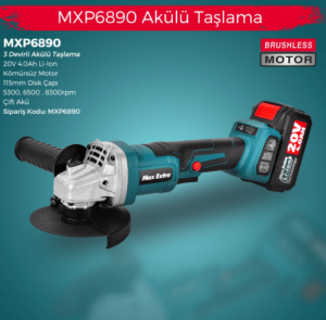 Max Extra MXP6890 Akülü Avuç Taşlama 115 Mm 20 V. 4 Ah. Çift Akü Devir Ayarlı