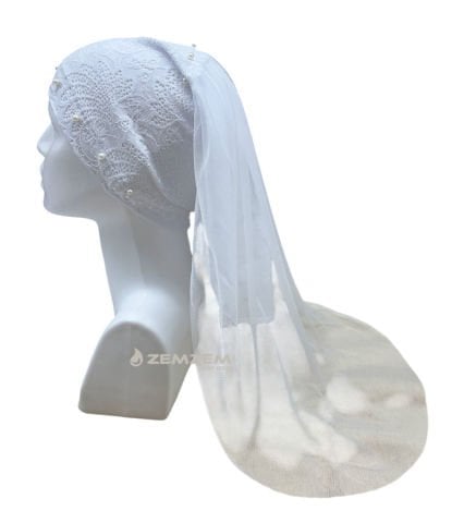 Çocuk Bone Başörtüsü Tüllü Beyaz