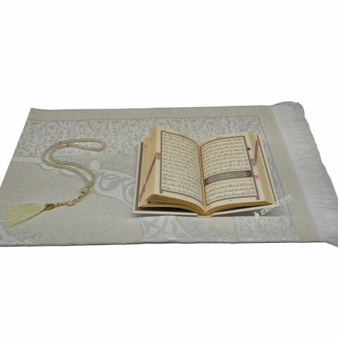 Hediyelik Seccade Seti Hafız Boy Termo Deri Kuran-ı Kerim Beyaz