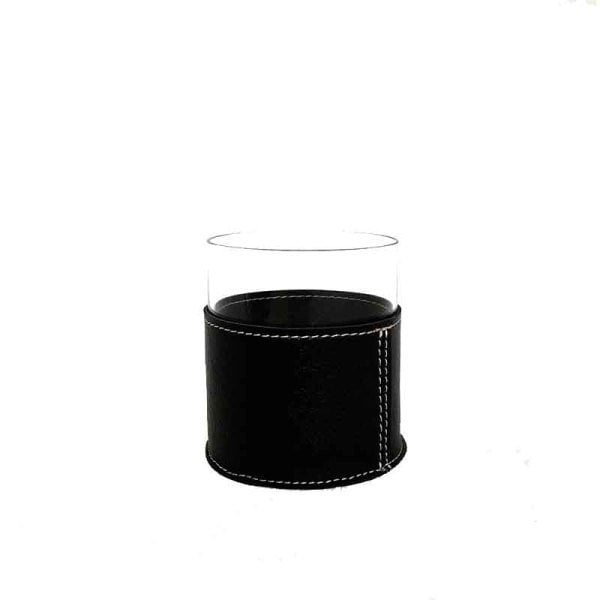 Siyah Deri Kaplamalı Viski Bardağı 2li Set