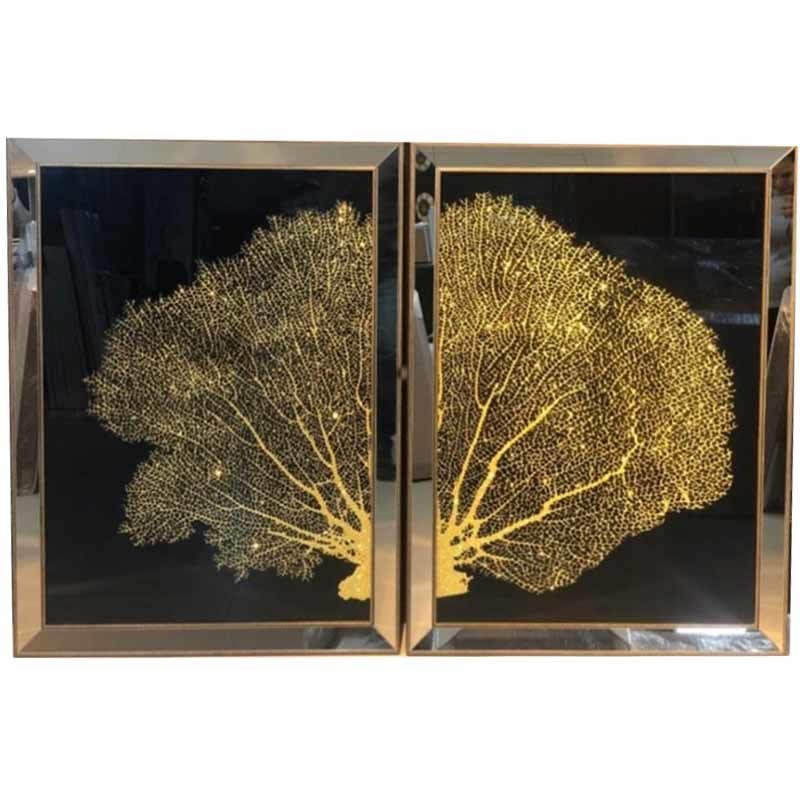 Gold Coral Ayna Çerçeveli Tablo/ 2'li Takım
