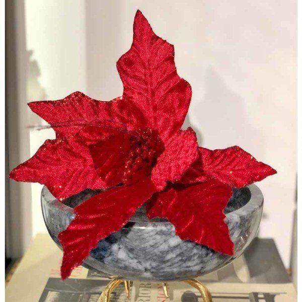 Kırmızı Poinsetta Çiçeği/ Klipsli 24cm