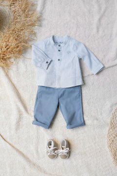 Erkek Bebek Çizgili Koton-Keten  Gömlek