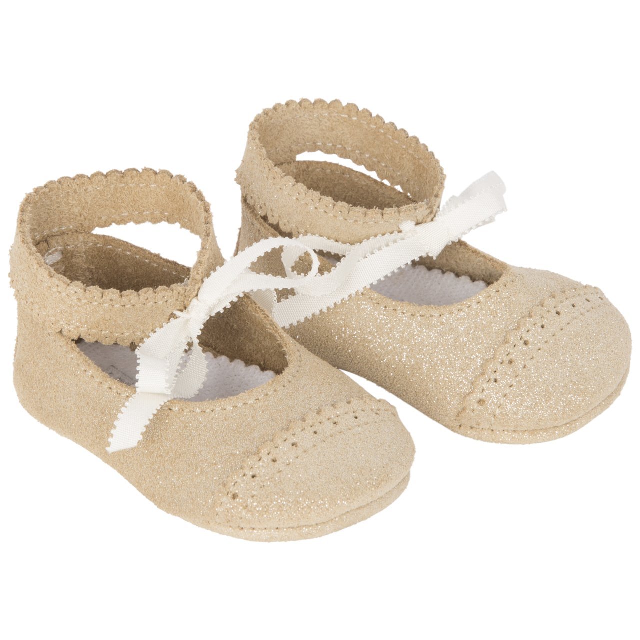 Kız Bebek Bilekten Fiyonklu Nubuk Simli Patik