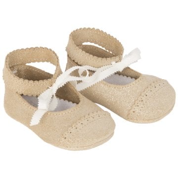 Kız Bebek Bilekten Fiyonklu Nubuk Simli Patik