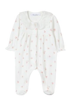 Kız Bebek Çiçek Desenli Kadife Tulum