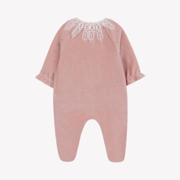 Kız Bebek Dantel Yakalı Kadife Tulum