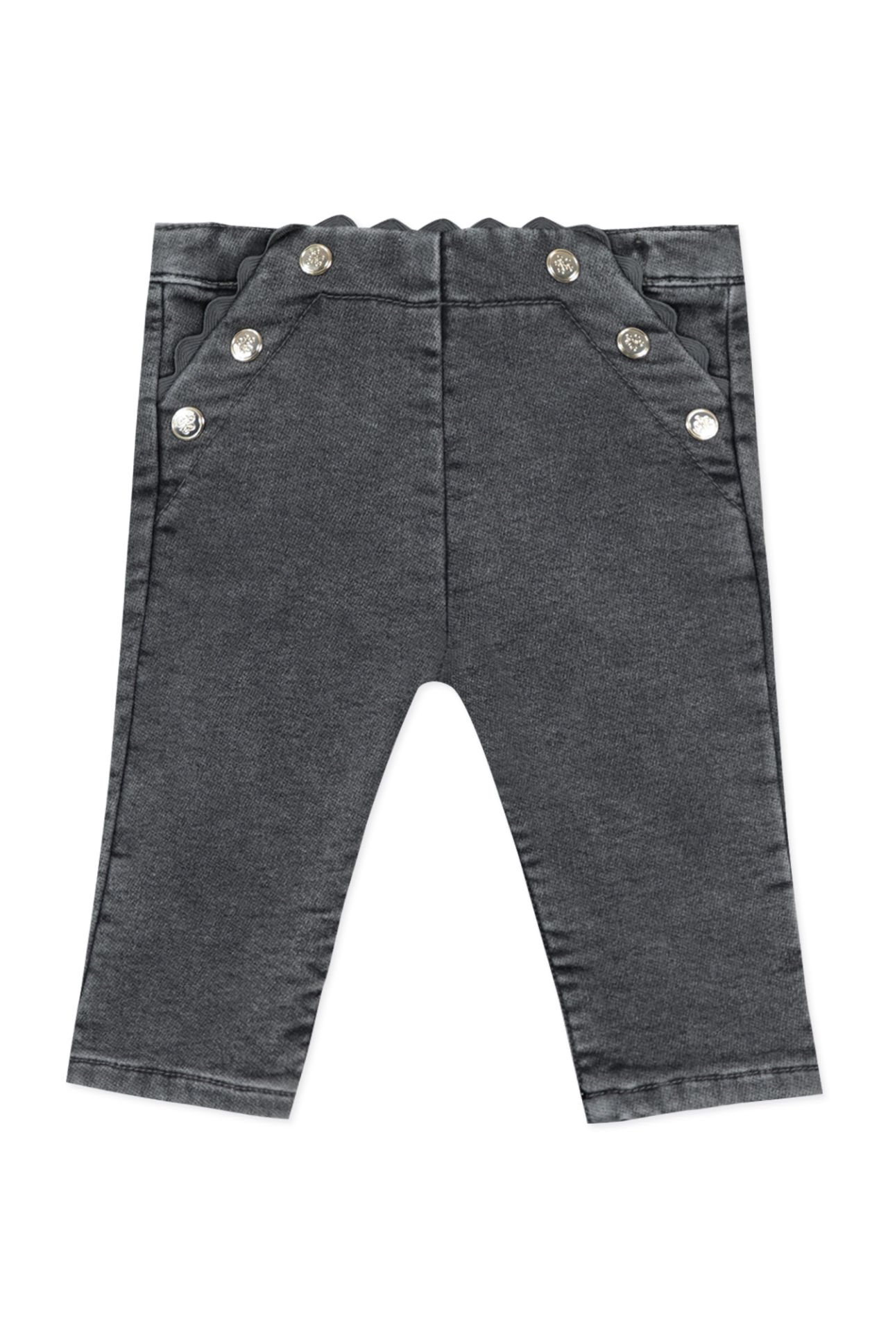 Kız Bebek Düğme Baskılı Jean Pantalon