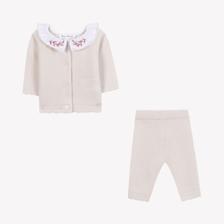 Kız Bebek Yün Hırka + Pantalon Takım