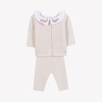 Kız Bebek Yün Hırka + Pantalon Takım