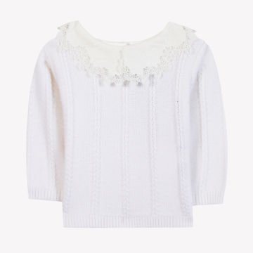 Kız Çocuk Beyaz Dantel Yakalı Triko Kazak