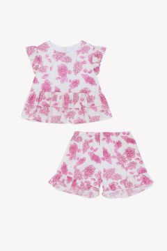 Kız Çocuk Çiçek Desenli Tunik + Şort Set