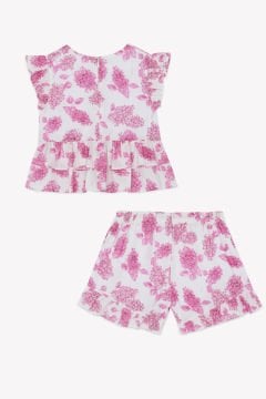 Kız Çocuk Çiçek Desenli Tunik + Şort Set