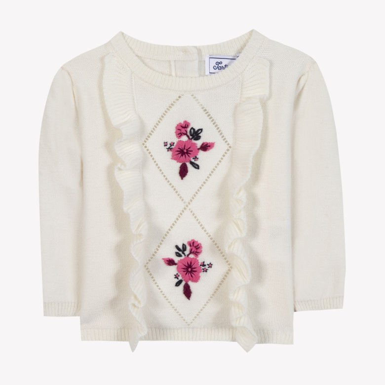 Kız Çocuk Çiçek Nakışlı Kazak